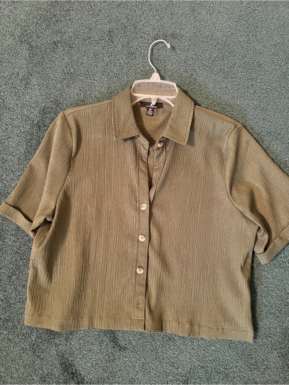Jules & Leopold Olive Green Textured Collared Top